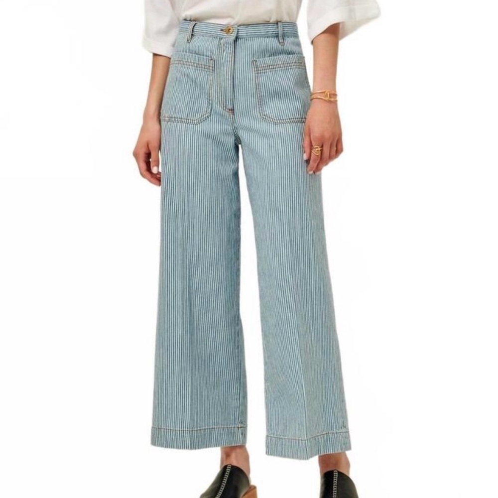 SESSUN Aldricks Women's Blue Striped Wide-Leg Jeans FR-36